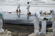 Сбор нефти с тайского побережья. // AFP