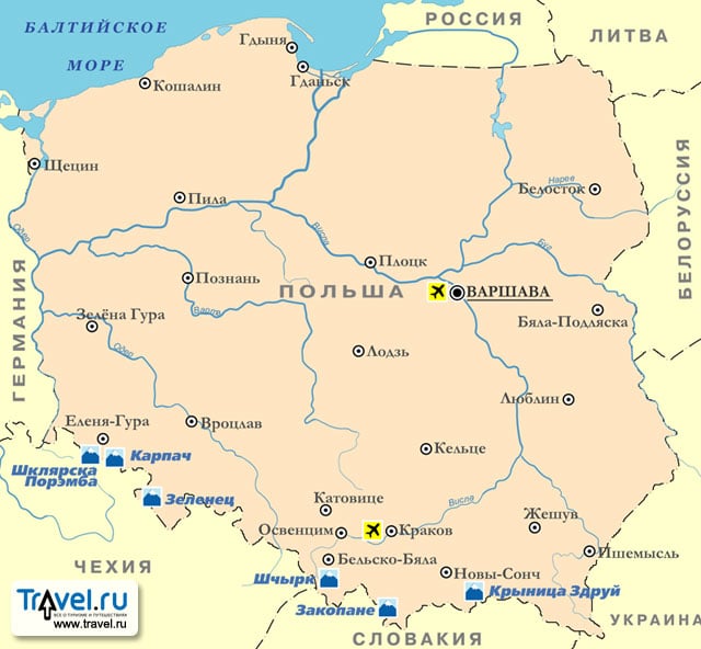 Карта польши на русском языке с городами подробная спутниковая